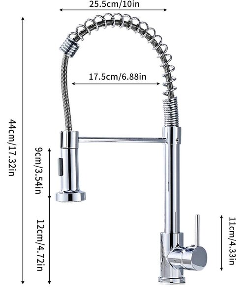 Miscelatore per cucina - Miscelatore estraibile per lavello - Doccetta estraibile con rotazione a 360° - 2 tipi di getto - Miscelatore monocomando in ottone massiccio - Finitura in nichel spazzolato - Argento