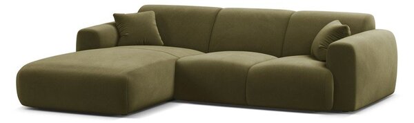 Divano angolare color kaki (con penisola a sinistra/con chaise lounge) con rivestimento in velluto Molino – Micadoni