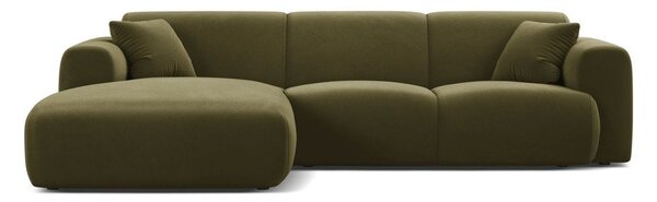 Divano angolare color kaki (con penisola a sinistra/con chaise lounge) con rivestimento in velluto Molino – Micadoni