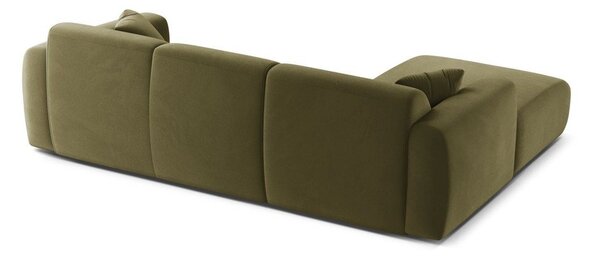 Divano angolare color kaki (con penisola a sinistra/con chaise lounge) con rivestimento in velluto Molino – Micadoni