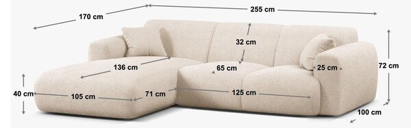 Divano angolare color kaki (con penisola a sinistra/con chaise lounge) con rivestimento in velluto Molino – Micadoni