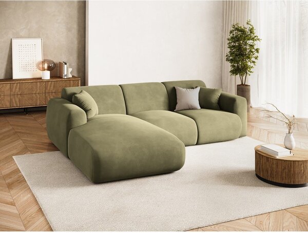 Divano angolare color kaki (con penisola a sinistra/con chaise lounge) con rivestimento in velluto Molino – Micadoni