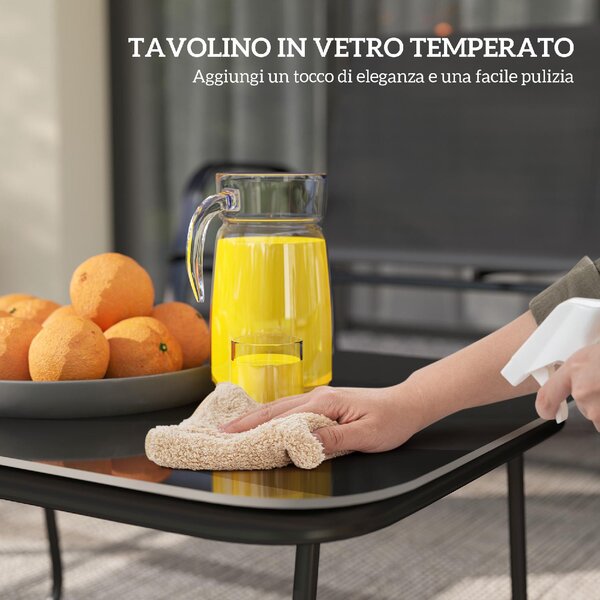 VivaGarden Salotto da Giardino con Divano 2 Posti 2 Poltrone e Tavolino in Acciaio/Textilene colore Nero