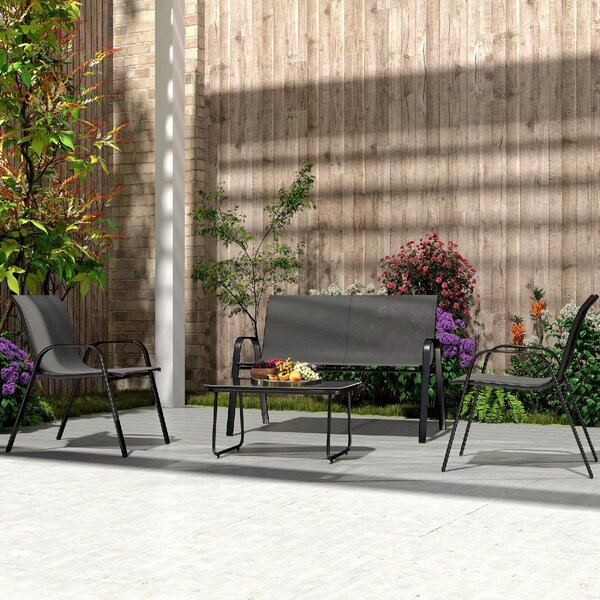 VivaGarden Salotto da Giardino con Divano 2 Posti 2 Poltrone e Tavolino in Acciaio/Textilene colore Nero