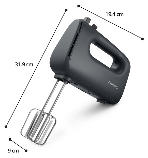 Philips Sbattitore Elettrico Mixer Potenza 400W Velocit Variabile + Turbo colore Nero serie 5000 - HR3739/00