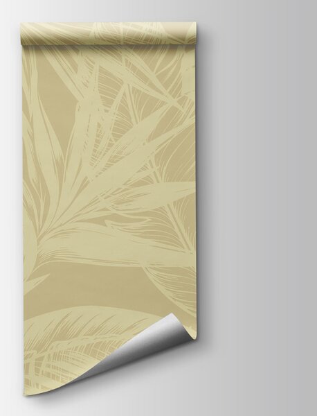 Carta da parati Motivo di foglie su sfondo beige, Carta da parati Natura, Carta da parati popolare, t00781v1 - Tapeko.it