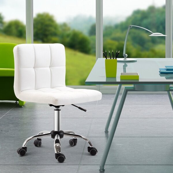 DecHome Sedia da Ufficio Sedia da Scrivania Poltrona Girevole Regolabile in Pelle Sintetica con Ruote 46x51x76-88 cm colore Bianco