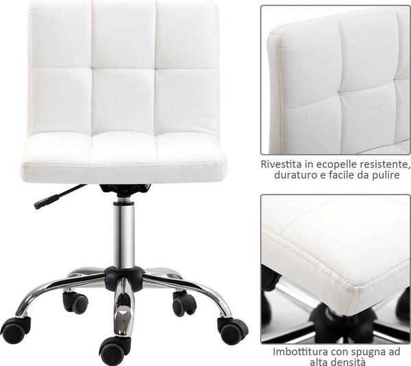 DecHome Sedia da Ufficio Sedia da Scrivania Poltrona Girevole Regolabile in Pelle Sintetica con Ruote 46x51x76-88 cm colore Bianco