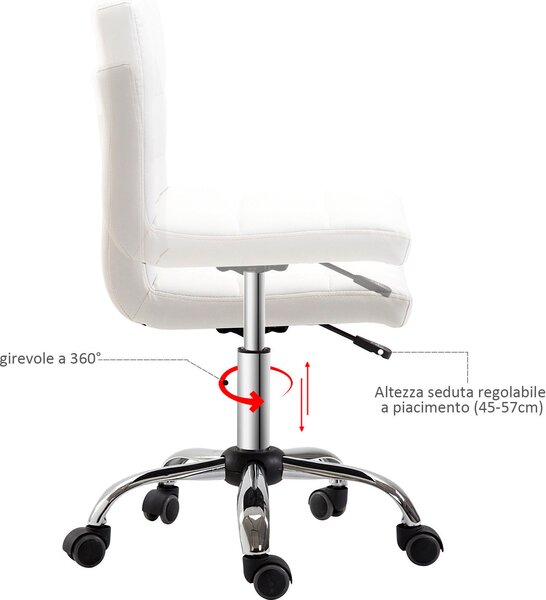 DecHome Sedia da Ufficio Sedia da Scrivania Poltrona Girevole Regolabile in Pelle Sintetica con Ruote 46x51x76-88 cm colore Bianco