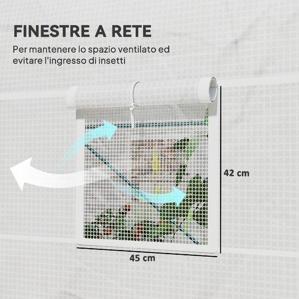 VivaGarden Serra da Giardino a Tunnel con Telaio in Acciaio e 4 Finestre in PE 2.5x2x2m colore Bianco