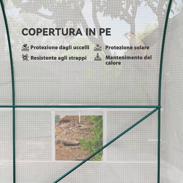 VivaGarden Serra da Giardino a Tunnel con Telaio in Acciaio e 4 Finestre in PE 2.5x2x2m colore Bianco