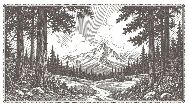 Carta da parati Paesaggio con alberi e montagne, Carta da parati Natura, Carta da parati popolare, t00788 - Tapeko.it