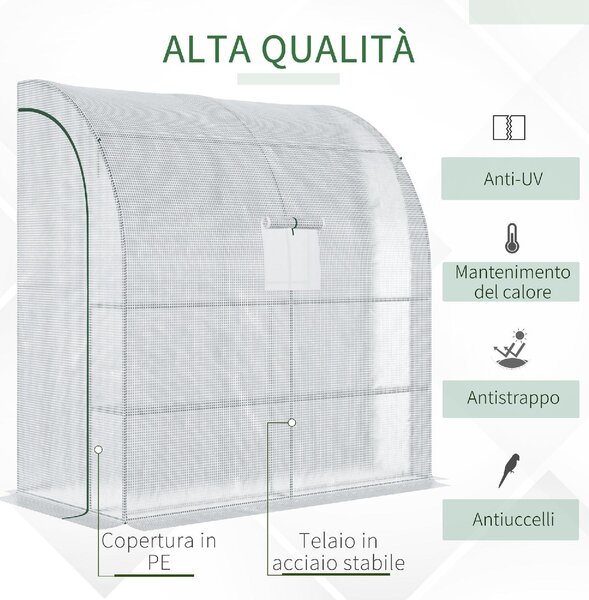 VivaGarden Serra da Giardino Addossata a 3 Livelli con Porte e Finestre Avvolgibili in PE e Acciaio 200x100x215 cm colore Verde e Bianco