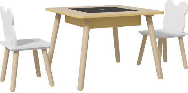 DecHome Set Tavolo 3 in 1 e 2 Sedie per Bambini con Schienale a Orsetto Et 3-6 Anni colore Legno