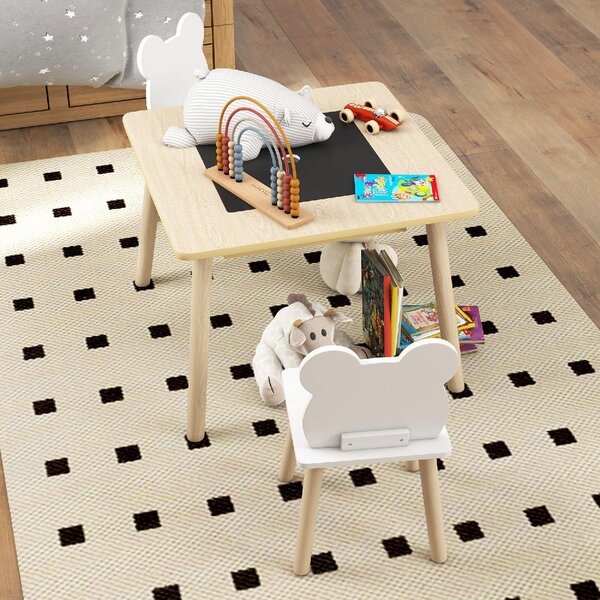DecHome Set Tavolo 3 in 1 e 2 Sedie per Bambini con Schienale a Orsetto Et 3-6 Anni colore Legno