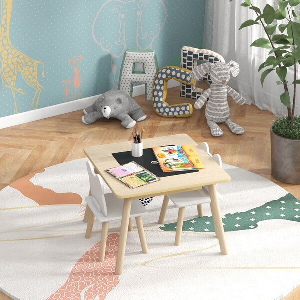 DecHome Set Tavolo 3 in 1 e 2 Sedie per Bambini con Schienale a Orsetto Et 3-6 Anni colore Legno