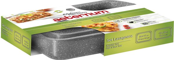 Aeternum Teglia Forno Lasagnera Antiaderente Rettangolare Set 2 Pezzi 35 x 37 cm - 45 x 30 cm colore Grigio - Petravera Plus