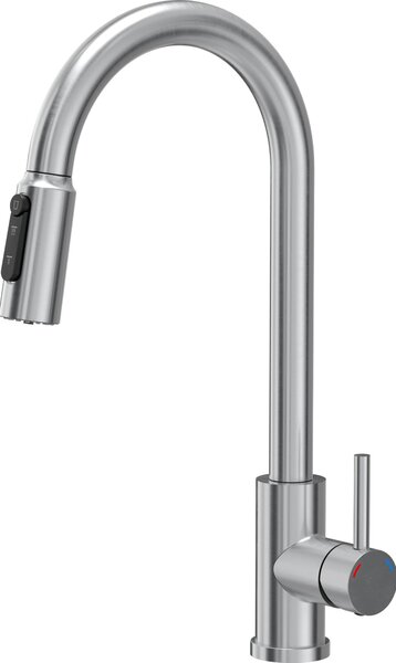 Miscelatore da cucina QUADRON Miscelatore a tre vie CINDY 360°, colore: acciaio, altezza: 42,5 cm Miscelatore da cucina in acciaio inox, estraibile, rubinetto da cucina