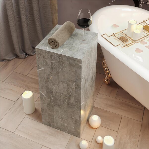 Piedistallo in Pietra Fossile Gray Stone Dimensioni 35x35x 80 h cm, Finitura Beige, Base in Pietra Fossile Agata, Grigio