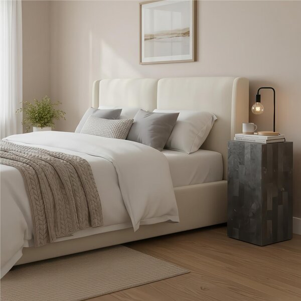 Piedistallo in Pietra Fossile Gray Stone Dimensioni 35x35x 80 h cm, Finitura Beige, Base in Pietra Fossile Agata, Grigio