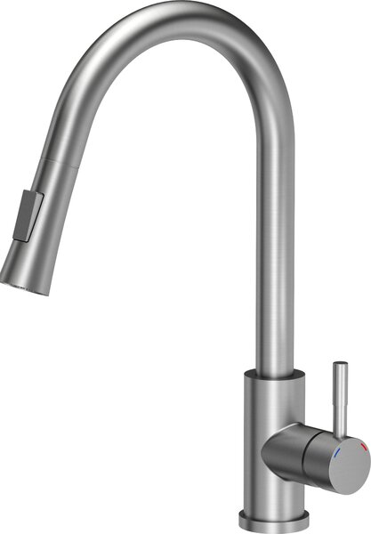 Miscelatore da cucina QUADRON 360°, JULIA SteelQ, colore: acciaio, altezza: 42,5 cm Funzione QFix, miscelatore da cucina in acciaio inox, rubinetto da cucina