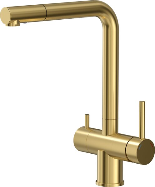 Miscelatore da cucina QUADRON ELLEN miscelatore a tre vie 360°, colore: oro, altezza: 33 cm Miscelatore da cucina in acciaio inox, rubinetto da cucina