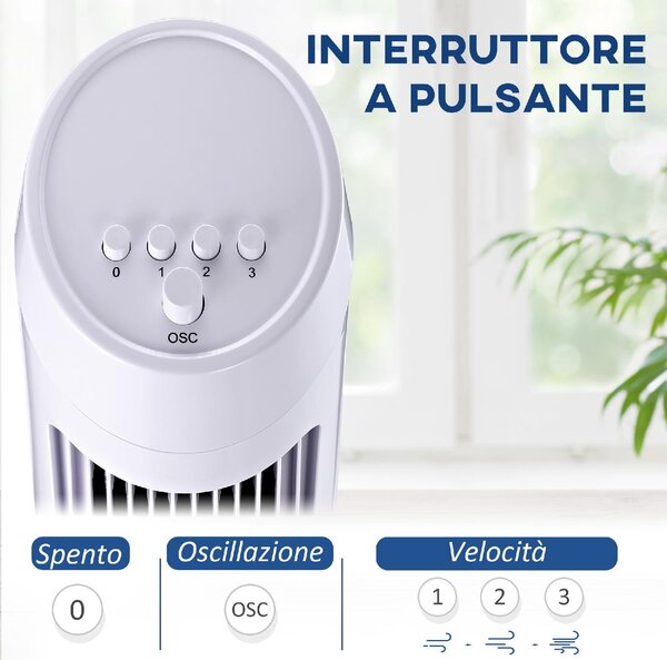 DecHome Ventilatore a Torre Oscillante da 45W a 3 Velocit Ventilatore a Colonna in Plastica ABS 27x27x75 cm colore Bianco - 2WTAM300