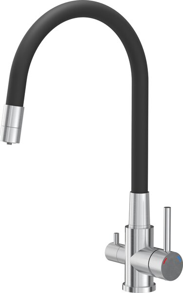 Rubinetto da cucina QUADRON AGNES miscelatore a tre vie 360°, colore: acciaio, altezza: 42,5 cm Rubinetto da cucina in acciaio inox, flessibile, rubinetto da cucina