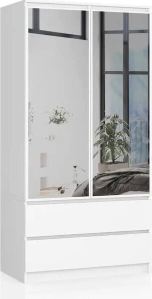 BDW Armadio 2 ante 2 cassetti, specchio, bianco