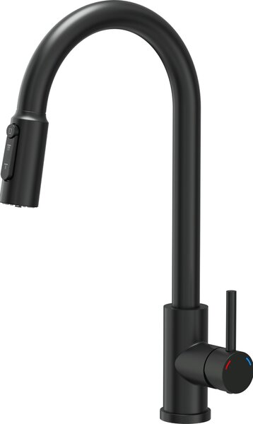 Miscelatore da cucina QUADRON Miscelatore a tre vie CINDY 360°, colore: carbonio, altezza: 42,5 cm Miscelatore da cucina in acciaio inox, estraibile, rubinetto da cucina