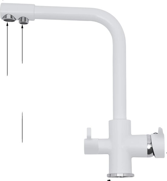 Rubinetto da cucina a 3 vie, in ottone e acciaio inox, girevole a 360 gradi, con due maniglie, BIANCO