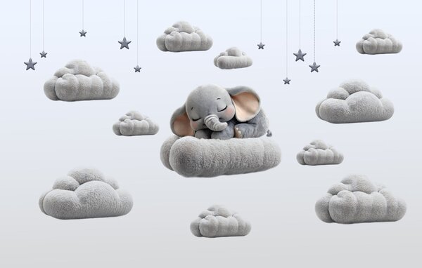 Carta da parati un grazioso elefantino in stile 3D, che dorme tra soffici nuvole, Carta da parati Animali, w05754 : Uwalls.it