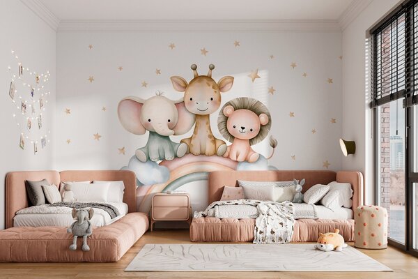 Carta da parati un arcobaleno con animali tra le stelle, in stile acquerello, Carta da parati Buffer, w05752 : Uwalls.it