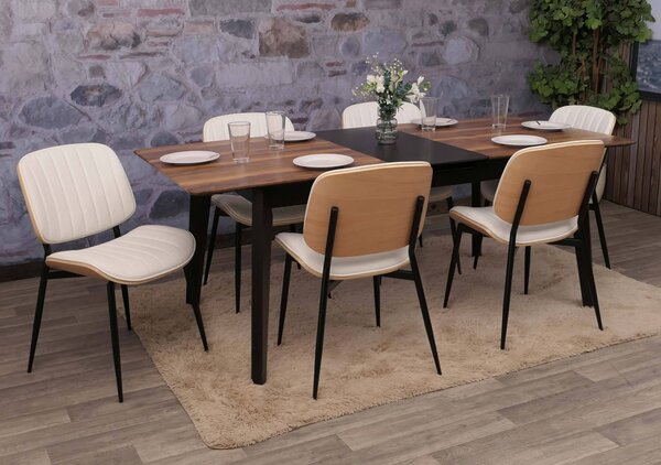 Set di 6 sedie da pranzo HWC-O44, sedia da cucina, in legno curvato in Pelle finta Oeko-Tex ~ naturale, bianco