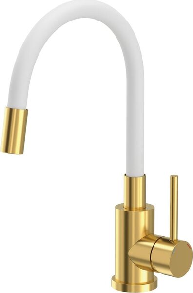 QUADRON MAGGIE Rubinetto miscelatore da cucina SteelQ 360°, colore: bianco, altezza: 38 cm Funzione QFix, rubinetto girevole in acciaio inox per cucina