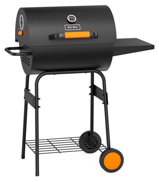 Barbecue a carbone a botte - Nero con dettagli arancioni e superficie di cottura di 1600 cm²
