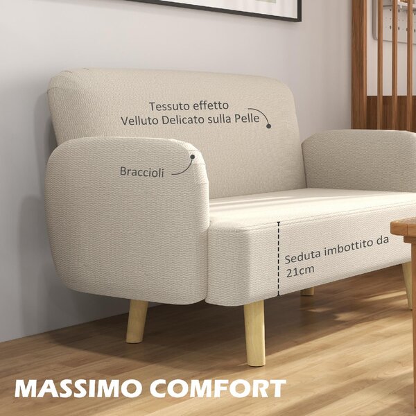 DecHome Divano 2 Posti Moderno in Velluto Dimensioni 140x74x79 cm colore Bianco Crema