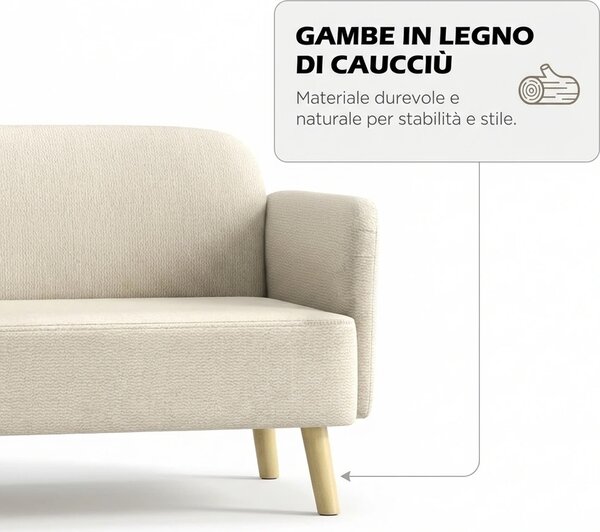 DecHome Divano 2 Posti Moderno in Velluto Dimensioni 140x74x79 cm colore Bianco Crema