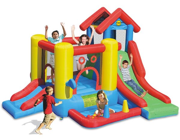 Outsunny Casa Gioco Castello Gonfiabile Gigante per Bambini 3-8 anni  Trampolino Rimbalzante Colorato con Scivolo e Canestro 250cmx180cmx175cm