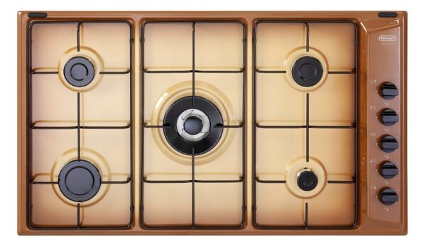 De Longhi Piano Cottura 5 Fuochi a Gas 90 cm (1 Bruciatore Tripla Corona) Terra di Francia YTF 59 DD