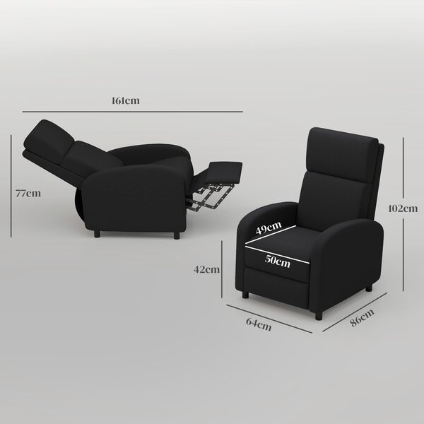 HOMCOM Poltrona Relax Reclinabile Manuale 160° con Poggiapiedi in Tessuto Effetto Lino, Nero | Aosom Italy