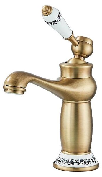 Rubinetto per lavabo, monocomando, miscelatore acqua calda e fredda, ottone antico A
