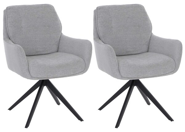 Set di 2 sedie da pranzo HWC-Q37, sedia girevole per cucina con sistema di ritorno automatico, rivestita in tessuto (680g/m²) tipo chenille, certificata Öko-Tex, struttura in metallo, colore grigio chiaro