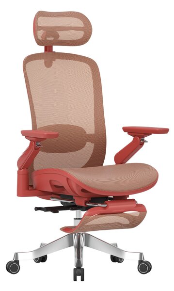 Mark Adler Sedia da ufficio ergonomica Leader 8.7: poltrona direzionale con funzione massaggio, poggiapiedi, braccioli 6D, poggiatesta 4D, rivestimento in rete, colore rosso