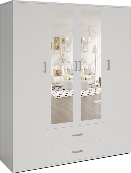 Armadio 4 porte con 2 specchi TOM – Dimensioni H185 x L160 x P52 cm – Colore bianco – Stile design