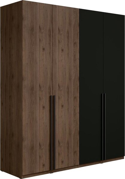 Armadio 4 porte NORVIK - Color noce e nero - Organizzazione ottimizzata con appendiabiti e scaffali