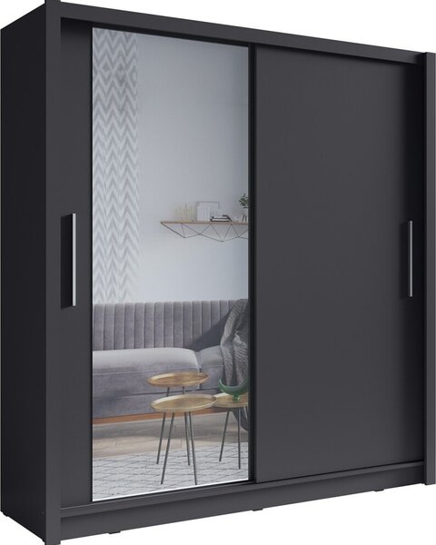 Armadio 2 porte scorrevoli con specchio 155 cm - grigio grafite - Collezione OZZULA