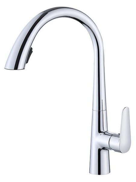 Rubinetto da cucina in acciaio inossidabile 304, miscelatore estraibile, orientabile a 360°, due tipi di getto con la semplice pressione di un pulsante, finitura spazzolata, argento