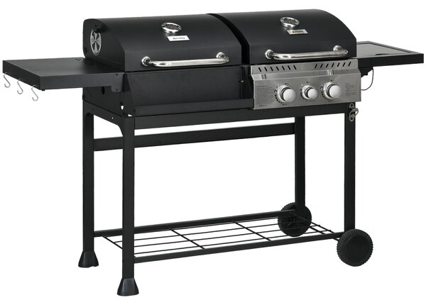 Barbecue a gas, con termometro e piastre di mantenimento del calore, 161 x 54 x 103 cm, nero + argento