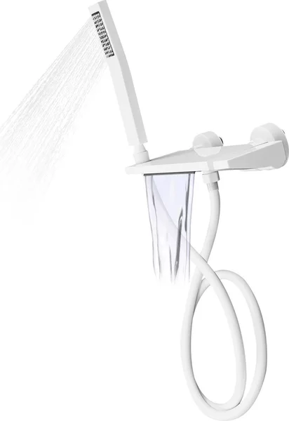 Rubinetto per vasca da bagno da montare a parete, con erogatore a cascata, miscelatore monocomando, dotato di doccetta manuale, in ottone, per acqua calda e fredda, con finitura verniciata bianca